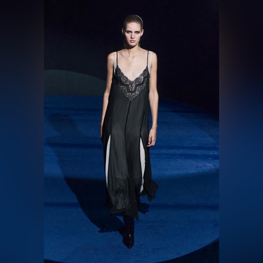 Zara Black Slip Dress with Lace Trim


Firm price $